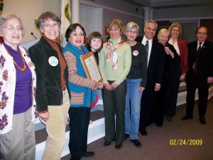 LWV Fair Lawn with plaque for Women's History Month, 2009