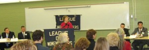 Minna Greenberg moderating Teaneck forum